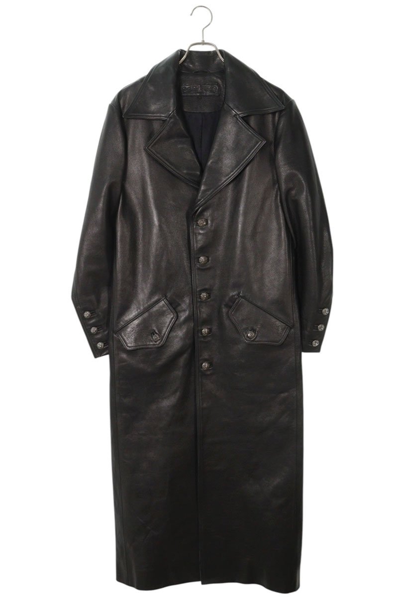 クロムハーツ Chrome Hearts サイズ:S クロスボールボタンレザーロングコート(ブラック×シルバー)【427052】【GZ11】【メンズ】【中古】b...