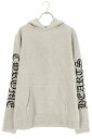 クロムハーツ Chrome Hearts サイズ:L U LIFE SENTENCE 袖ロゴ刺繍カシミヤプルオーバーパーカー(グレー)【037052】【SJ02】【メンズ】【中古】bb17#rinkan*A