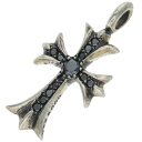 クロムハーツ Chrome Hearts TNY CRSF P BLKDIA タイニーファットクロス PAVEブラックダイヤ ペンダント シルバーネックレストップ(シルバー×ブラック 5.31g)【519052】【OK15】【小物】【中古】bb82#rinkan*S