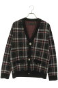 クロムハーツ Chrome Hearts サイズ:S BIG CITY チェック柄カシミアニットカーディガン(ブラック×レッド)【108052】【GZ11】【メンズ】【中古】bb449#rinkan*A