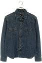 クロムハーツ Chrome Hearts サイズ:SM DENIM WESTERN 袖クロスパッチクロスボールボタンデニム長袖シャツ(インディゴ×シルバー)【208052】【OM10】【メンズ】【中古】bb450#rinkan*B