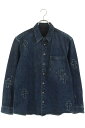 クロムハーツ Chrome Hearts サイズ:L LOOSEENDS LS CRS PATCH ルーズエンド クロスパッチ装飾デニム長袖シャツ(インディゴ×シルバー)【708052】【SJ02】【メンズ】【中古】bb378#rinkan*A
