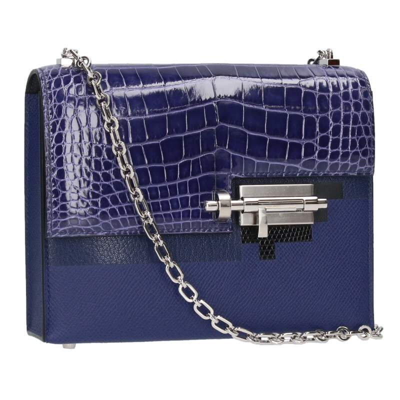 エルメス HERMES　 ヴェルーミニ タッチ U刻印 SV金具アリゲーターリセ エプソン レザーショルダーバッグ(ブルー×シルバー)【808052】【GZ14】【小物】【中古】bb382#rinkan*A(4)