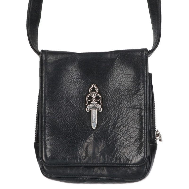 クロムハーツ Chrome Hearts　 MILO マイロ ラージダガーメールショルダーバッグ(ブラック×シルバー)【908052】【NO05】【小物】【中古】bb410#rinkan*B(4)