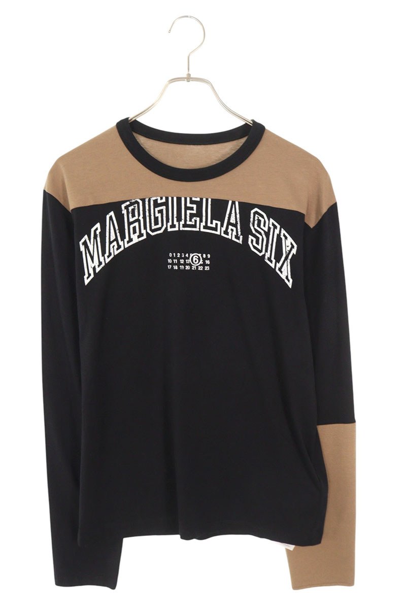 エムエムシックス MM6 サイズ:S 25SS SH0NH0010 バイカラーロゴプリント長袖カットソー(ブラック×ブラウン)【418052】【SB01】【メン...