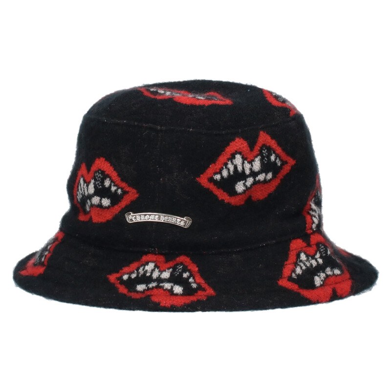 クロムハーツ Chrome Hearts サイズ:L Chomper Bucket Hat チョンパー総柄カシミアバケットハット(ブラック×レッド)【51805...