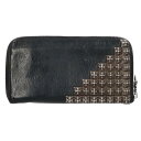 クロムハーツ Chrome Hearts REC F ZIP ゼロピラミッドスタッズコーナー ラウンドジップレザー財布(ブラック×シルバー)【428052】【NO05】【小物】【中古】bb390#rinkan*B
