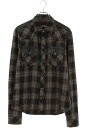 クロムハーツ Chrome Hearts サイズ:M WESTN ウエスタンボタン 袖クロスパッチレザー切替クロスボールボタンチェック長袖シャツ(ブラック×レッド×シルバー)【928052】【SS07】【メンズ】【中古】bb377#rinkan*B