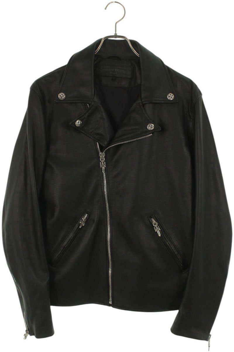 クロムハーツ Chrome Hearts サイズ:M BASIC MOTO ベーシックモト ダガージップライダースレザージャケット(ブラック×シルバー)【038...