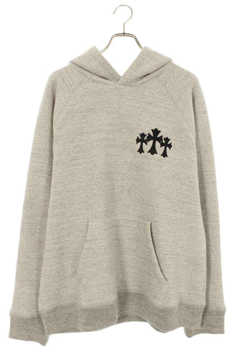クロムハーツ Chrome Hearts サイズ:L 45849 バックCHロゴクロス刺繍プルオーバーパーカー(グレー)【109052】【SJ02】【メンズ】【...