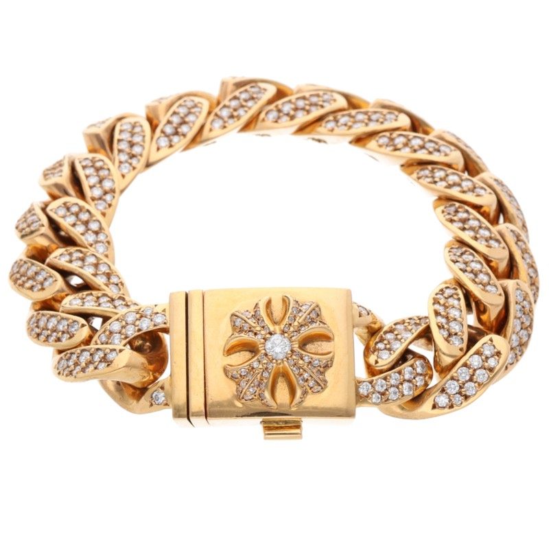 クロムハーツ Chrome Hearts サイズ:15LINK 22K CH X BOX ID P DIA ボックスID PAVEダイヤ ゴールドブレスレット(...