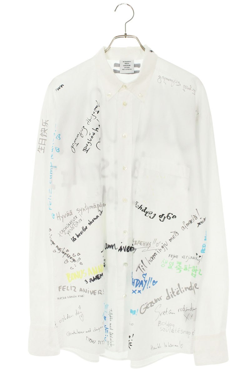 ヴェトモン VETEMENTS サイズ:S 19SS USS196002 ペイント総柄長袖シャツ(ホワイト)【809052】【SB01】【メンズ】【レディース】...