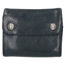 クロムハーツ Chrome Hearts WAVE MINI ウェーブミニ クロスボールボタンレザーウォレット財布(ブラック×シルバー)【609052】【SJ...