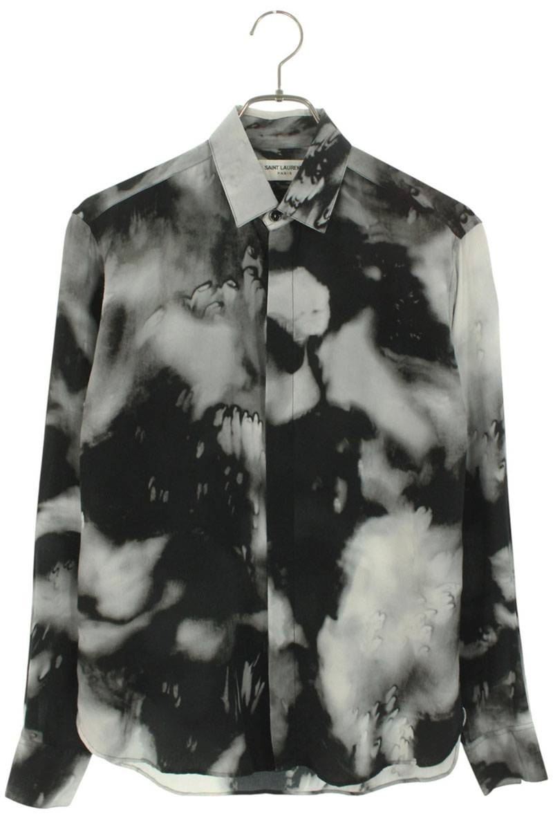 サンローランパリ SAINT LAURENT PARIS　サイズ:37 501978 Y301S 総柄シルク長袖シャツ(ブラック)【329..