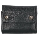 クロムハーツ Chrome Hearts WAVE MINI ウェーブミニ クロスボールボタンレザーウォレット財布(ブラック×シルバー)【519052】【SJ...