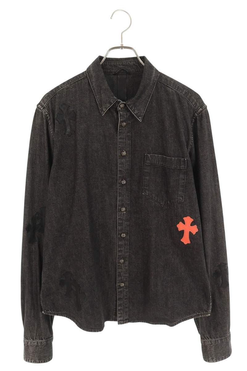 クロムハーツ Chrome Hearts サイズ:M LOOSEENDS LS ルーズエンド 韓国限定クロスパッチ付き長袖シャツ(ブラック×オレンジ×シルバー)...