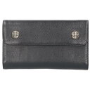 クロムハーツ Chrome Hearts WAVE CROSS BALL ウェーブ クロスボールボタンレザーウォレット財布(ブラック×シルバー)【129052...