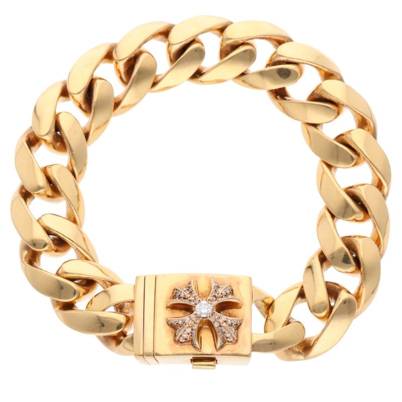 クロムハーツ Chrome Hearts サイズ:15LINK 22K BOX CH X CLSC P DMND PAVEダイヤゴールドブレスレット(イエローゴ...