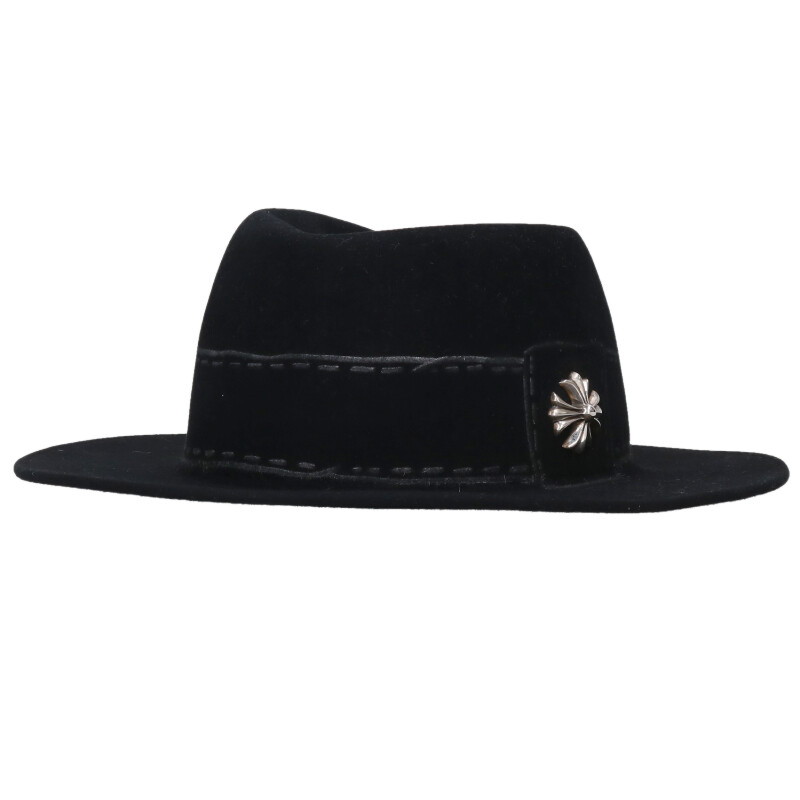 クロムハーツ Chrome Hearts サイズ:L CHプラスフェドラハット(ブラック)【100152】【GZ11】【小物】【中古】bb33#rinkan*A