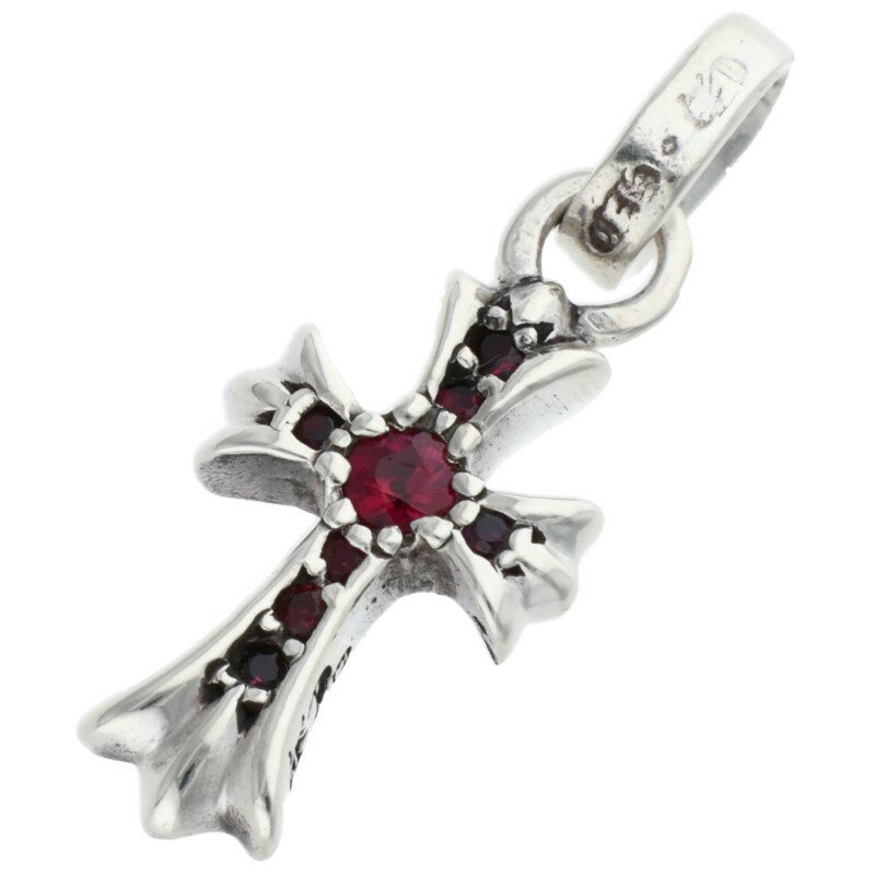 クロムハーツ Chrome Hearts　 CRS BBYFAT P RUB ベイビーファット PAVEルビー チャーム シルバーネックレストップ(シルバー×レッド 1.73g)【829052】【SJ02】【小物】【中古】bb411#rinkan*B(4)