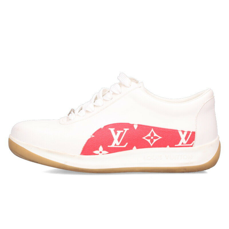 シュプリーム ルイヴィトン SUPREME LOUISVUITTON　サイズ:6.5 LV Sport Sneaker モノグラムレザースポーツスニーカー(ホワイト×レッド)【400152】【BS99】【メンズ】【小物】【中古】bb453#rinkan*B