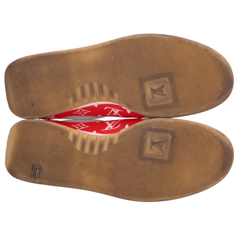 シュプリーム ルイヴィトン SUPREME LOUISVUITTON　サイズ:6.5 LV Sport Sneaker モノグラムレザースポーツスニーカー(ホワイト×レッド)【400152】【BS99】【メンズ】【小物】【中古】bb453#rinkan*B