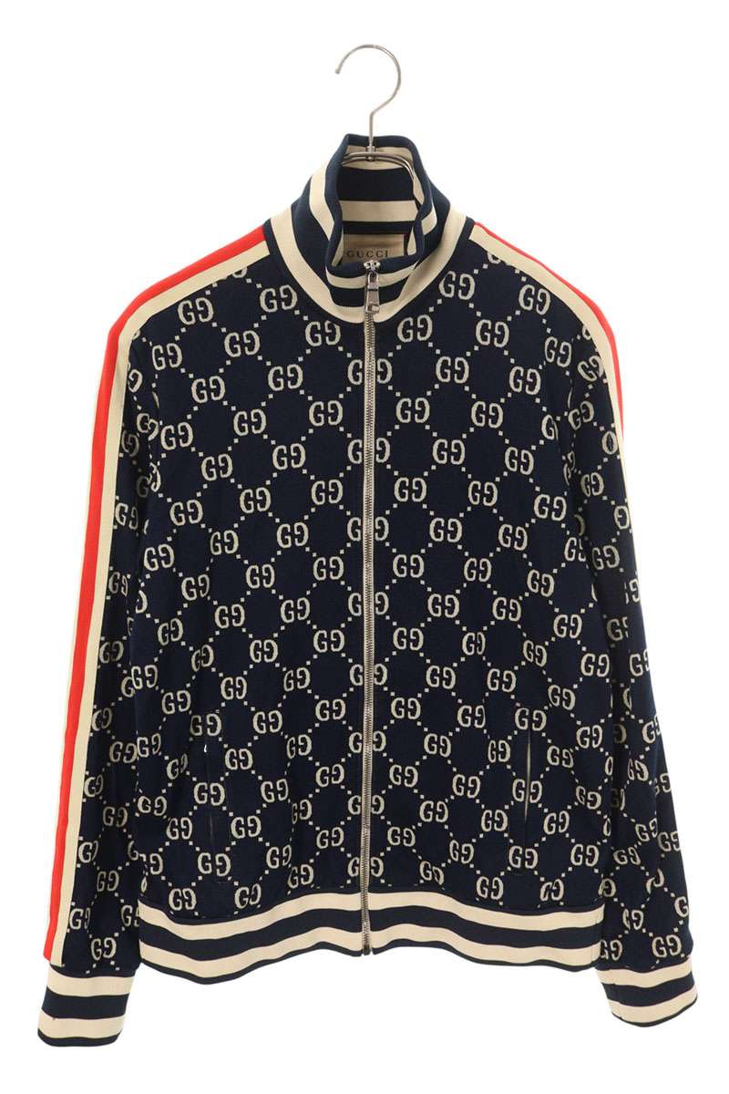 グッチ GUCCI　サイズ:L 496919 X9V05 GGジャガードテクニカルジャージブルゾン(ネイビー×ホワイト)【800152】【OM10】【メンズ】【中古】bb87#rinkan*B