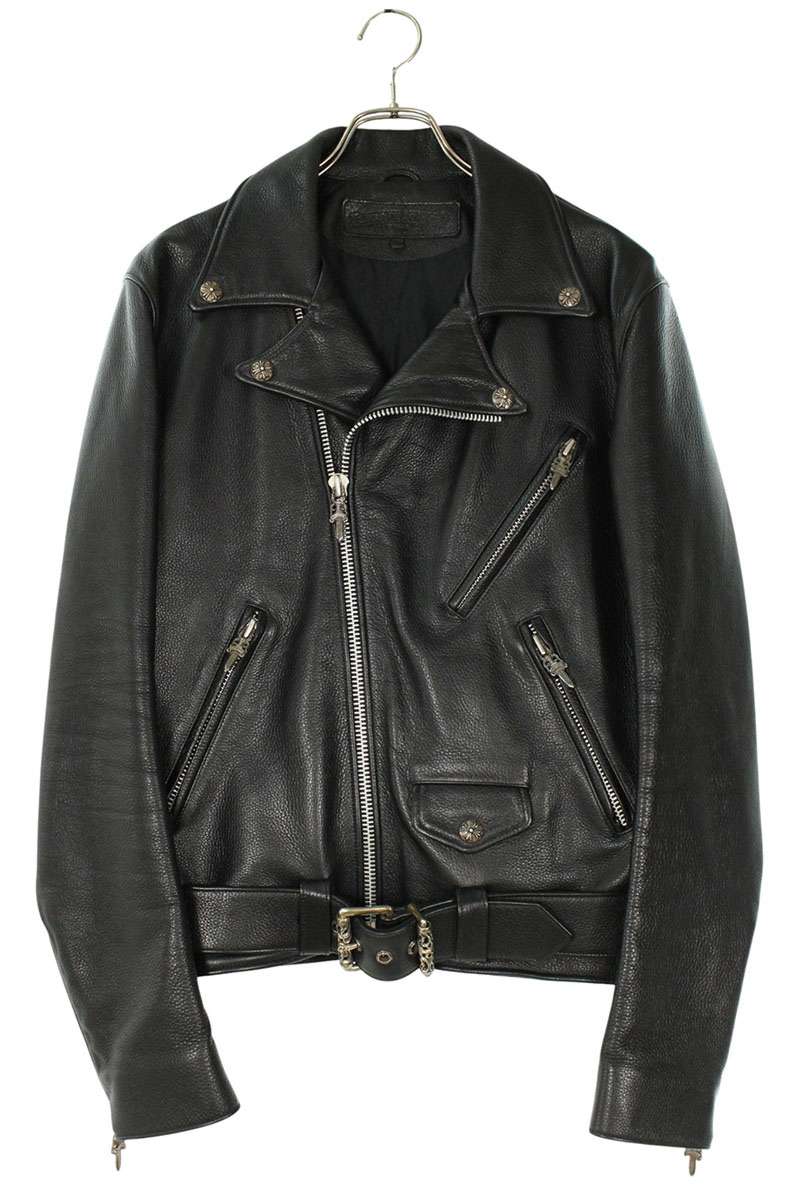 クロムハーツ Chrome Hearts サイズ:M JJ DEAN JJディーン ダガージップライダースレザージャケット(ブラック×シルバー)【800152】...