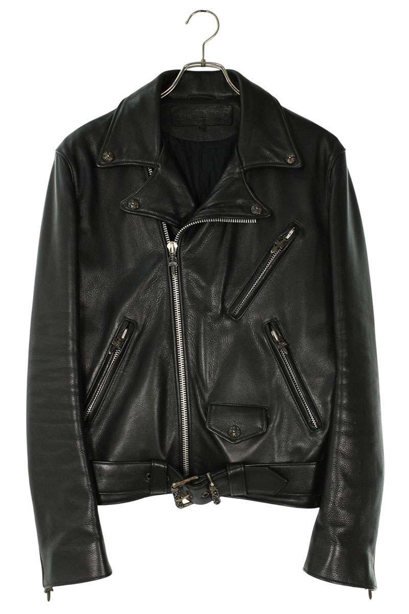 クロムハーツ Chrome Hearts サイズ:M JJ DEAN JJディーン レザージャケット(ブラック×シルバー)【310152】【SJ02】【メンズ】...