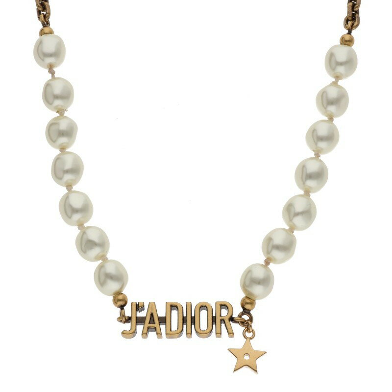 ディオール DIOR J'ADIORロゴパールゴールドネックレス(ゴールド×ホワイト 16.62g)【321152】【BS99】【小物】【中古】bb455#rinkan*B