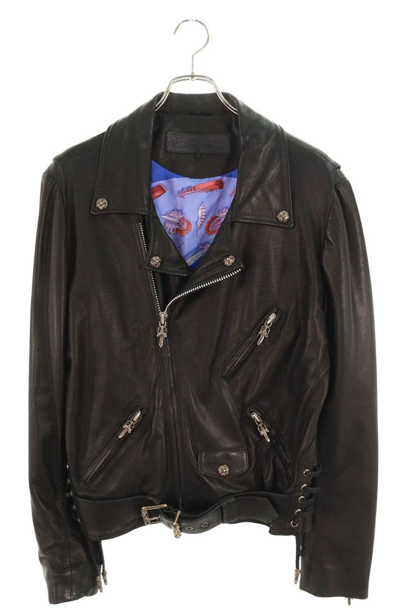 クロムハーツ Chrome Hearts サイズ:M JJ DEAN HERMES JJディーン 裏地エルメスダガージップライダースレザージャケット(ブラック×...