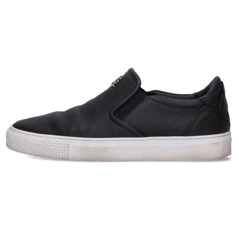 クロムハーツ Chrome Hearts サイズ:41 SLIP ON BLK CALF スリッポン CHプラスレザーパッチダガー付レザースリッポン(ブラック×...
