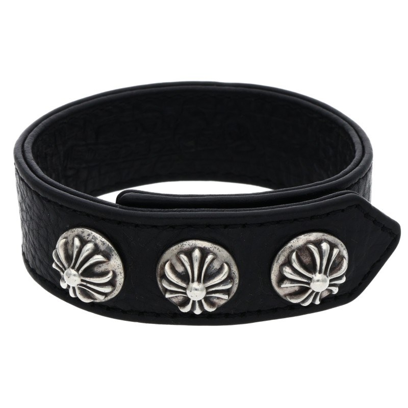 楽天RINKANクロムハーツ Chrome Hearts　 3BTN 2SNP クロスボール3ボタン2スナップ レザーブレスレット（ブラック×シルバー 総重量32.23g）【810152】【OS06】【小物】【中古】bb187#rinkan*B