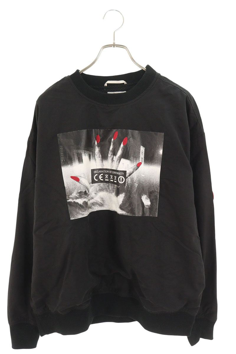 シーイー C.E　サイズ:L ネイル刺繍フォトプリントナイロンクルーネックスウェット(ブラック)【910152..