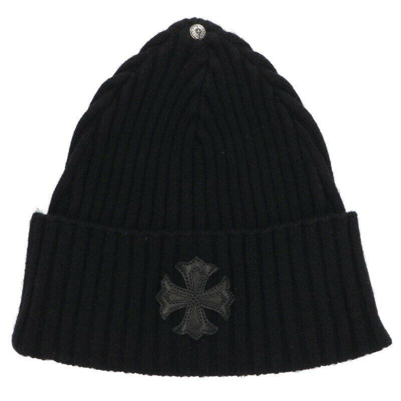 クロムハーツ Chrome Hearts サイズ:ONE SIZE CHプラスパッチカシミアニットビーニーキャップ帽子(ブラック×シルバー)【910152】【S...