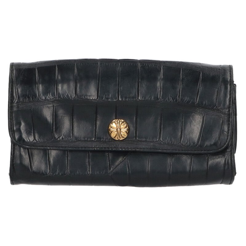 クロムハーツ Chrome Hearts 22K JUDY ALLIGATOR ジュディアリゲーター クロスボタンアリゲーターレザーウォレット財布(ブラック×...