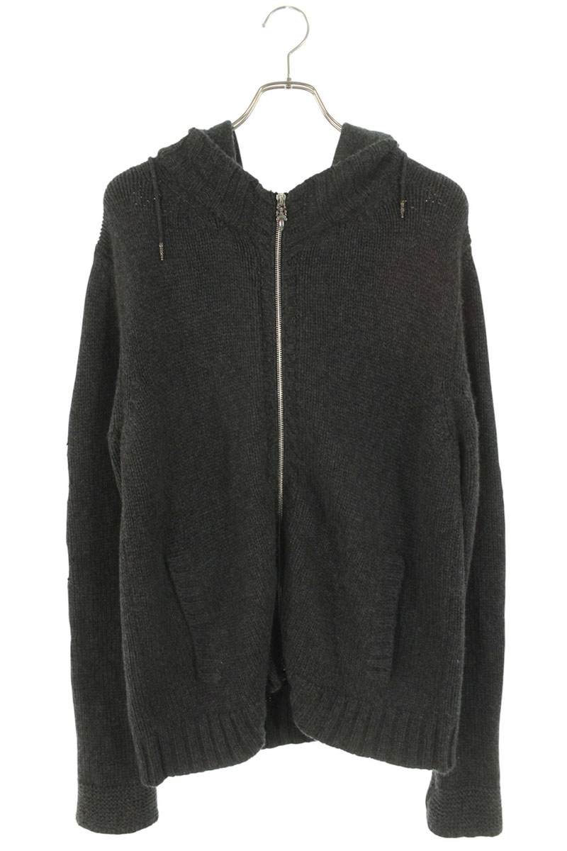 クロムハーツ Chrome Hearts サイズ:M 袖フローラルパッチカシミアジップアップニットパーカー(グレー×シルバー)【220152】【OK15】【メン...