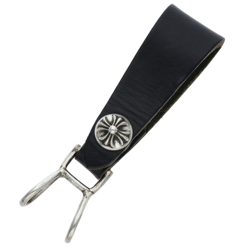クロムハーツ Chrome Hearts　 BELT LOOP クロスボールボタンレザーベルトループ(ブラック×シルバー 総重量21.9g)【820152】【OS06】【小物】【中古】bb359#rinkan*B