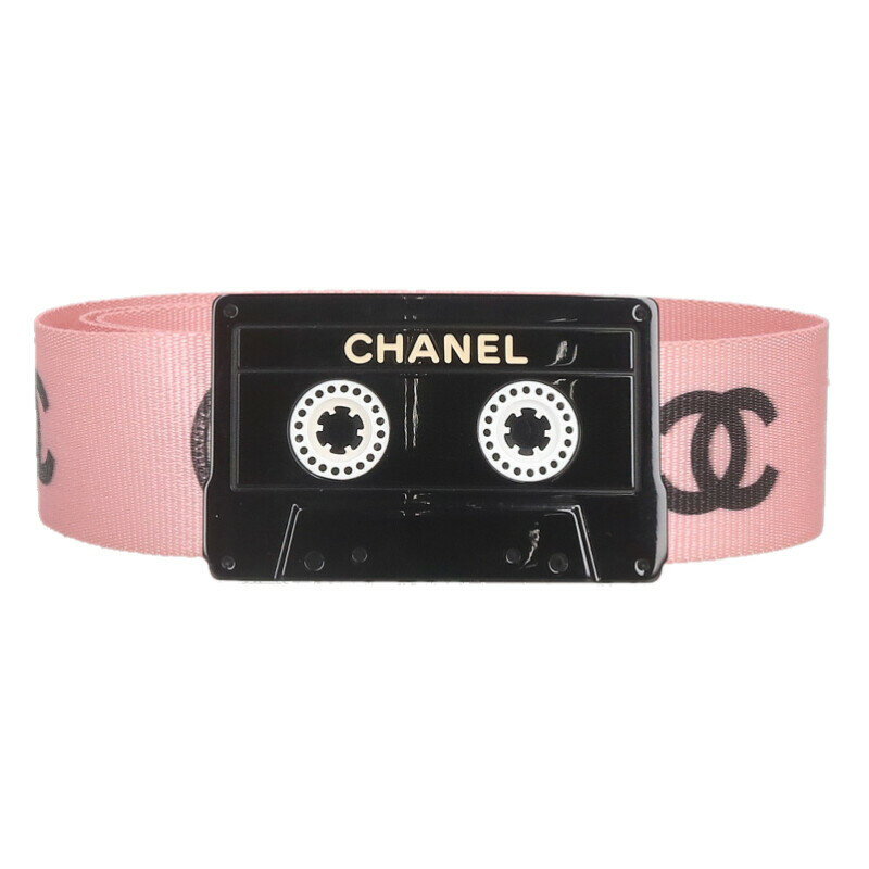 シャネル CHANEL　 04P カセットナイロンベルト(ピンク×ブラック)【601152】【BS99】【小物】【中古】b..