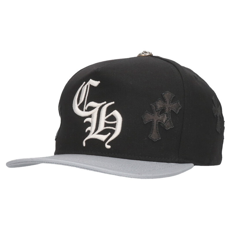 クロムハーツ Chrome Hearts サイズ:ONE SIZE CH HAT CH刺繍クロスパッチベースボールキャップ(ブラック×グレー×シルバー)【720...