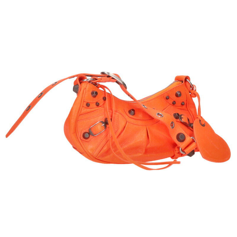 バレンシアガ BALENCIAGA　 LE CAGOLE 671309 ルカゴールレザースタッズショルダーバッグ(オレンジ×シ..