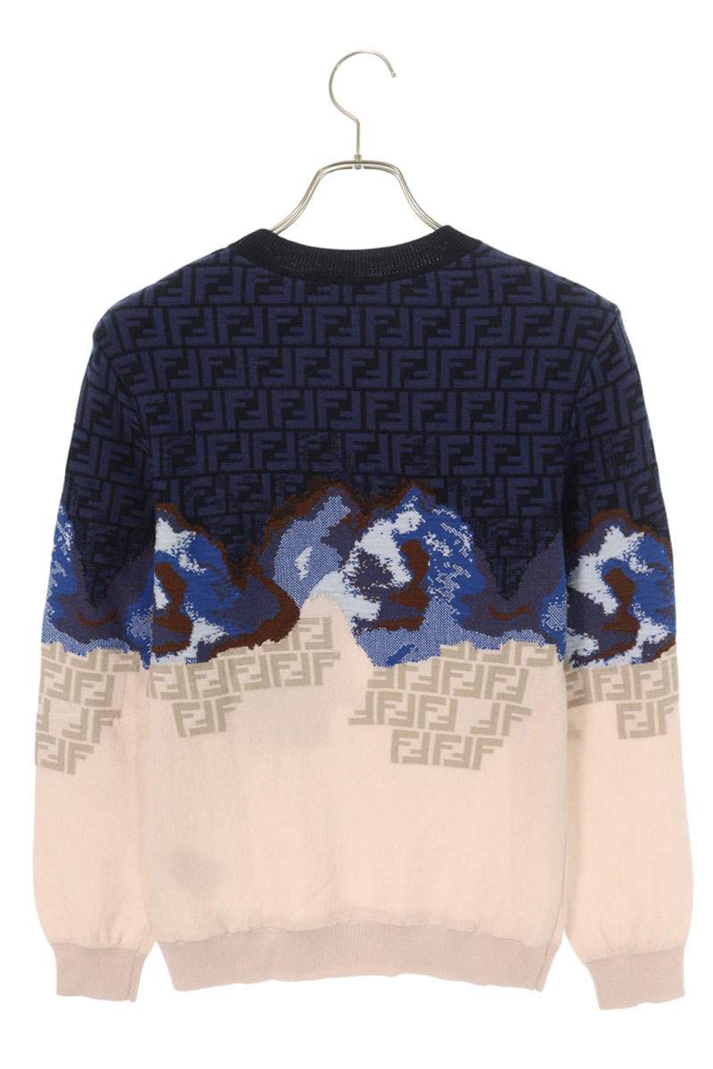 フェンディ FENDI　サイズ:44 FZX005 AN3Z グラデーションFF柄ニット(ネイビー×ベージュ調)【920152】【OM10】【メンズ】【中古】bb51#rinkan*B