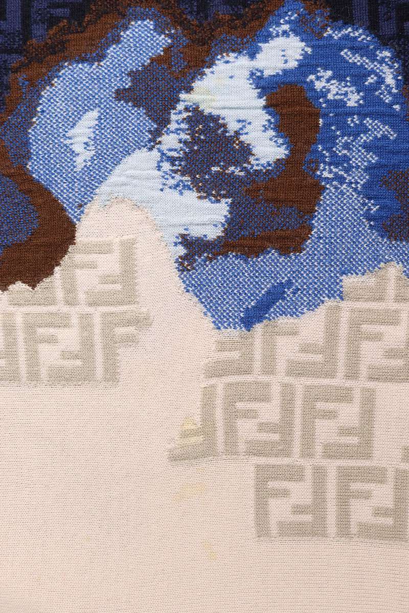 フェンディ FENDI　サイズ:44 FZX005 AN3Z グラデーションFF柄ニット(ネイビー×ベージュ調)【920152】【OM10】【メンズ】【中古】bb51#rinkan*B