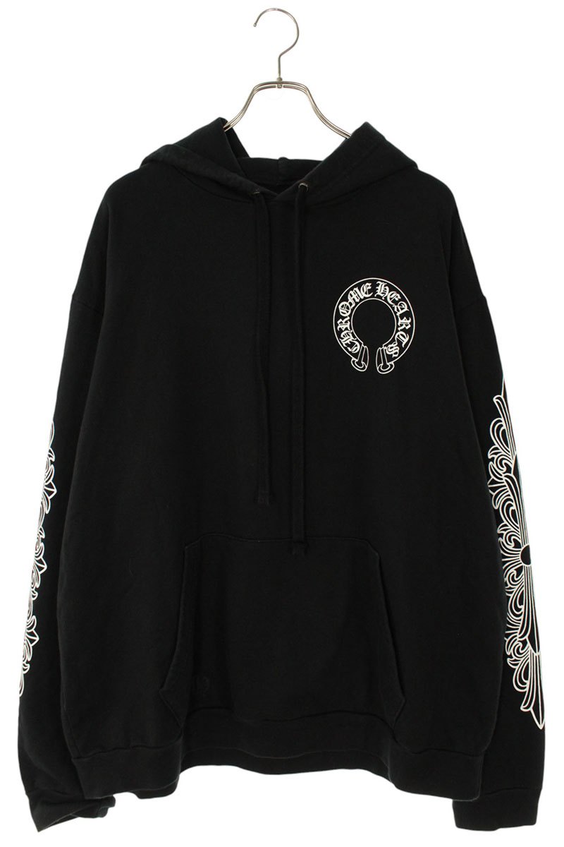 クロムハーツ Chrome Hearts　サイズ:XL SWTSHRT PLVR バックホースシュープリントプルオーバーパーカー(ブラック)【820152】【SJ02】【メンズ】【中古】bb415#rinkan*B