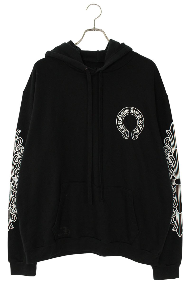 クロムハーツ Chrome Hearts　サイズ:L SWTSHRT PLVR バックホースシュープリントプルオーバーパーカー(ブラック)【820152】【SJ02】【メンズ】【中古】bb415#rinkan*B