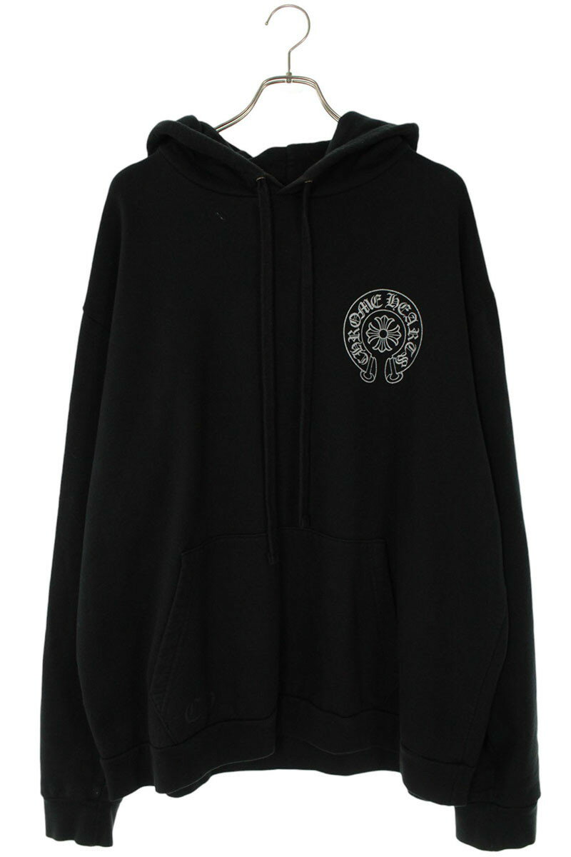 クロムハーツ Chrome Hearts　サイズ:XL WWW.CHROMEHEARTS.COM SILVER GLITTER HOODIE オンライン限定ホースシュープリントパーカー(ブラック×シルバー)【820152】【SS07】【メンズ】【中古】bb377#rinkan*B