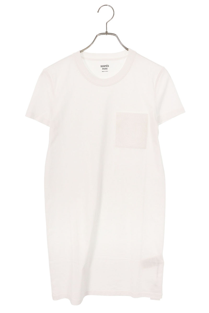 エルメス HERMES サイズ:34 4E4515DA 刺繍ポケットワンピース(ホワイト)【101152】【BS99】【レディース】【中古】bb205#rinkan*A