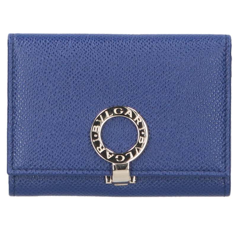 ブルガリ BVLGARI　 ビーゼロワン 金具付きレザーカードケース(ブルー×ゴールド)【011152】【BS99】【小物】【中古】bb132#rinkan*B