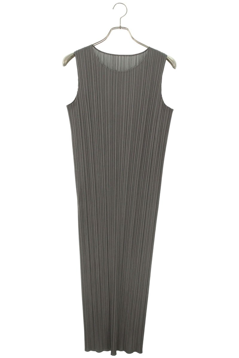 イッセイミヤケプリーツプリーズ ISSEY MIYAKE PLEATS PLEASE サイズ:3 PP05JH114 ノースリーブプリーツドレスワンピース(グレー)【101152】【BS99】【レディース】【中古】bb334#rinkan*B