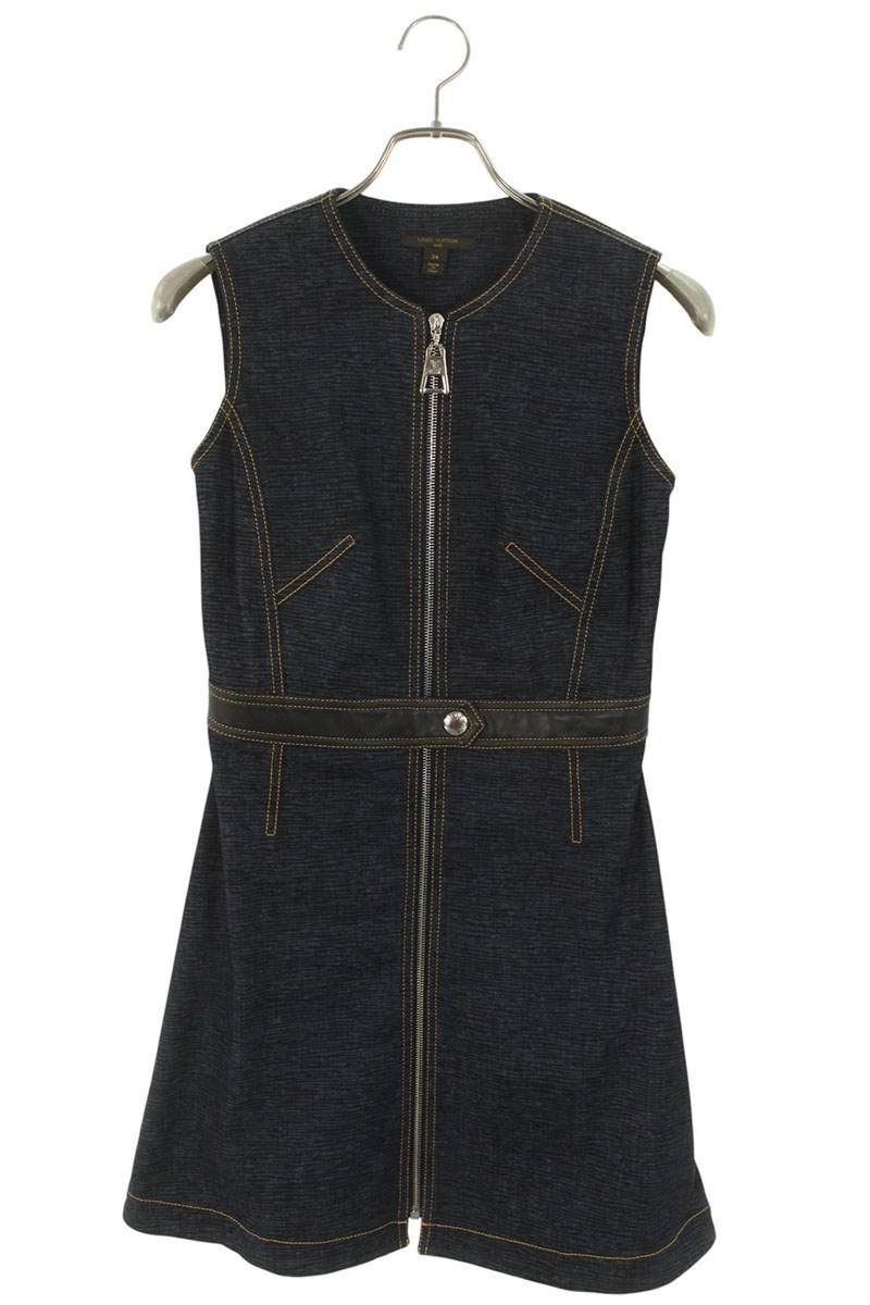 ルイヴィトン LOUISVUITTON サイズ:34 F8DR29B76 ノースリーブデニムワンピース(インディゴ×ブラウン)【101152】【BS99】【レディース】【中古】bb205#rinkan*B